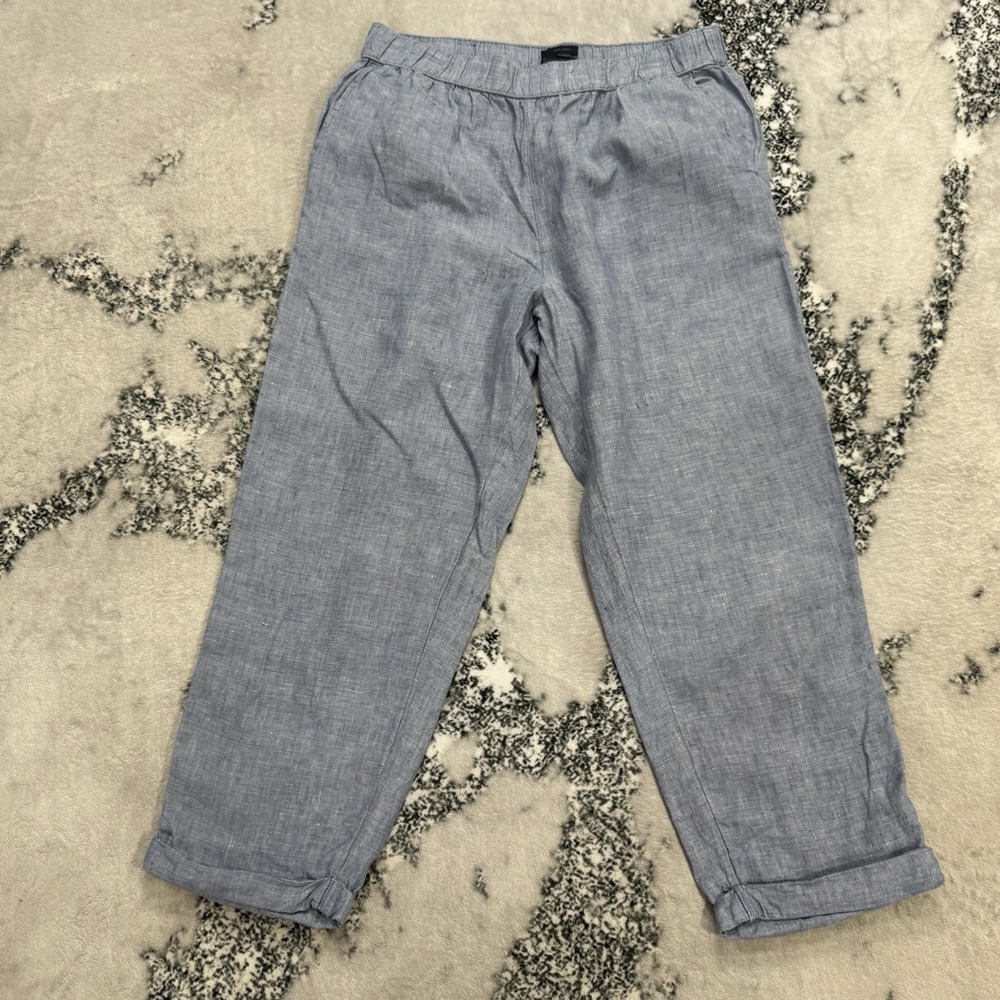 Rachel‎ Roy 100% Lionen Pull On Pants Womens L Blue Elastic Waist Cropped Ankle
